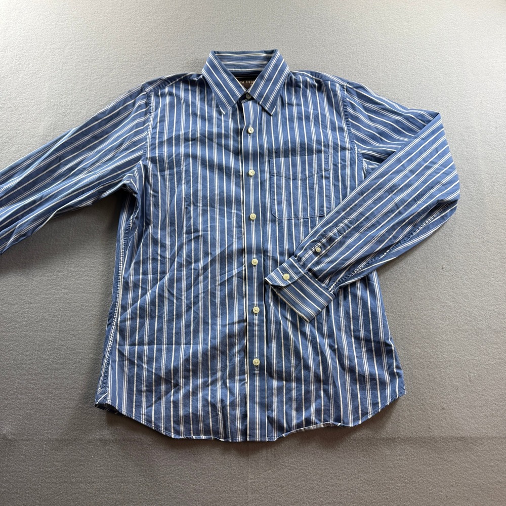 Ezra Fitch Button Down Shirt Mens Large Blue Striped Long Sleeve Cotton